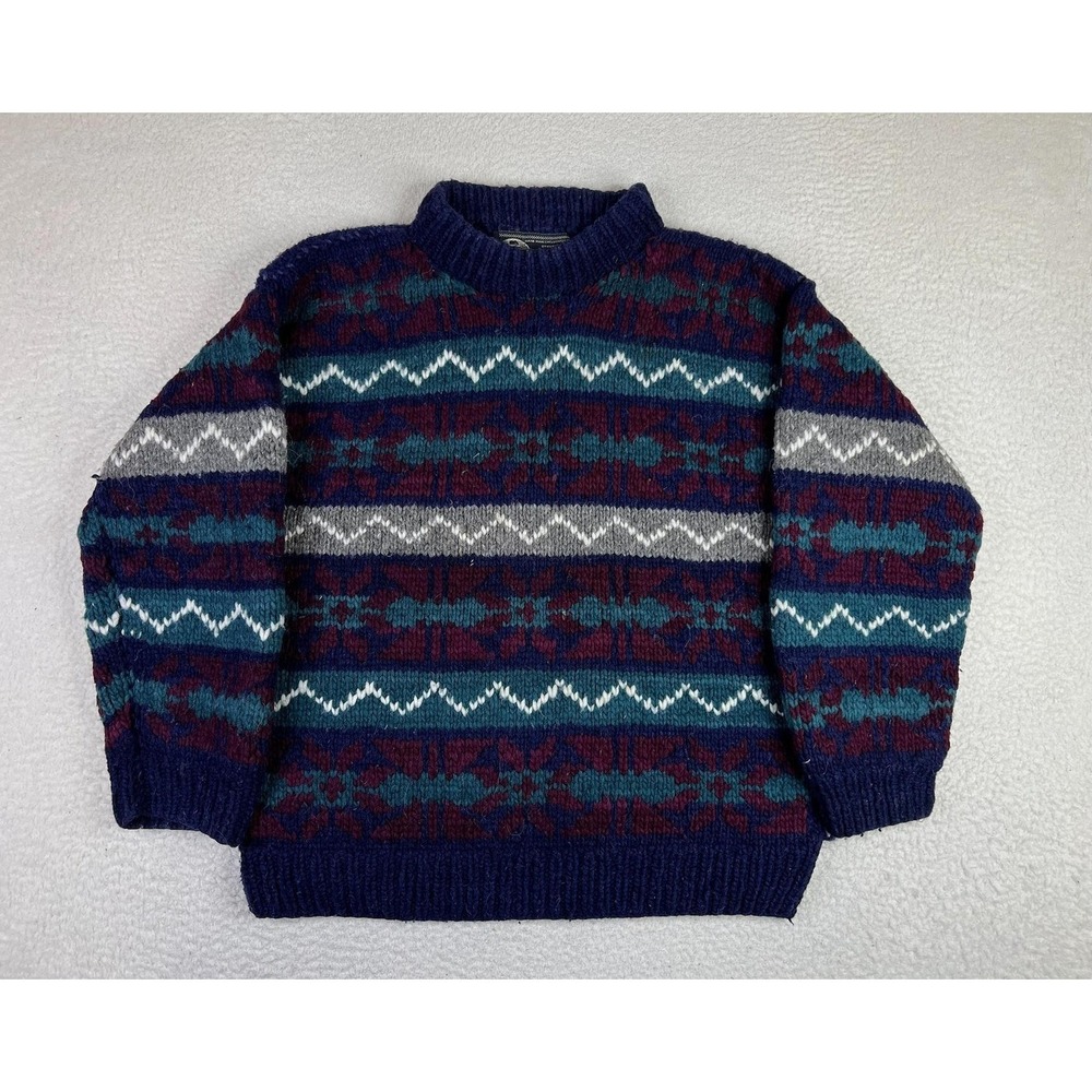Native American Blue Wool Dog Sweater Fair Isle Knit Handmade Ecuador Otavalo